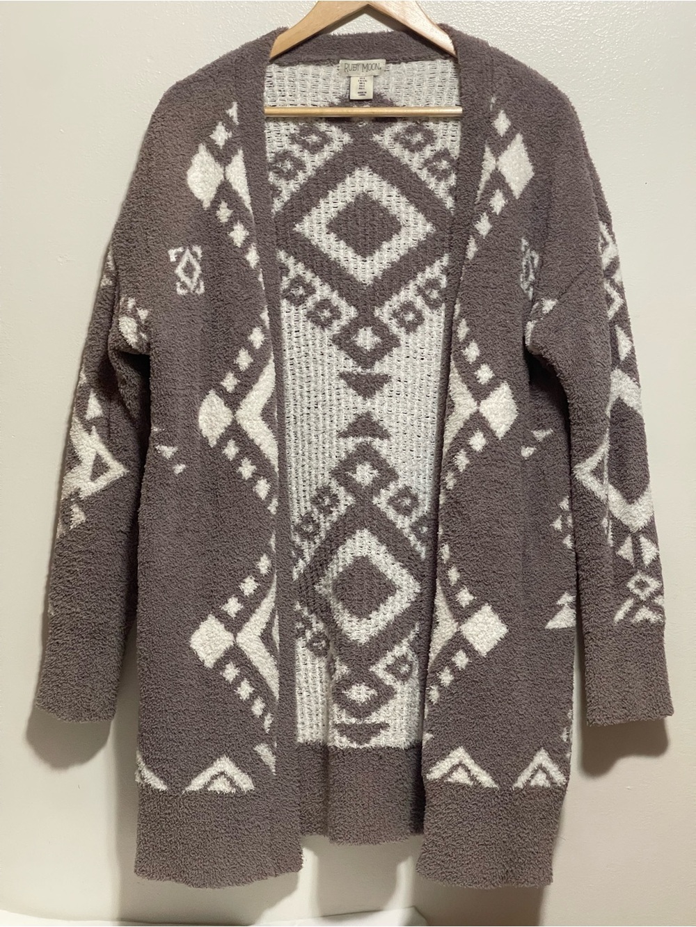 Ruby moon light brown and White Aztec Open-Front Cardigan